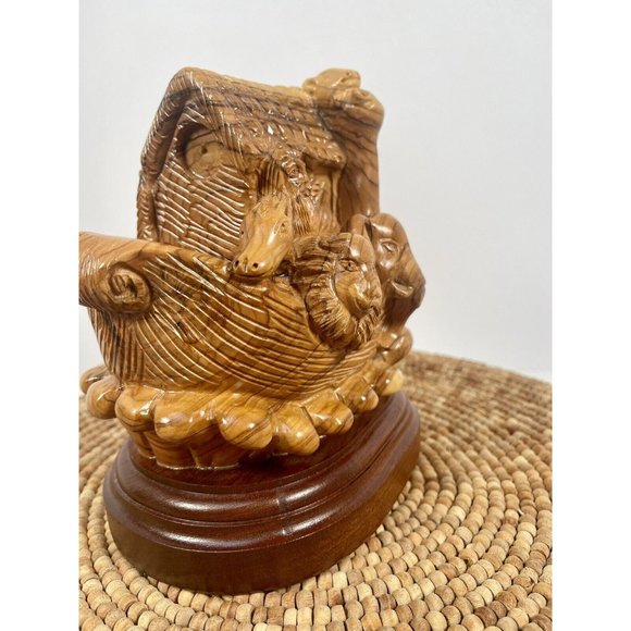 HUGE Intricately Hand Carved Olive Wood Noah's Ark on Wooden Base from Holy Land - Picture 8 of 15